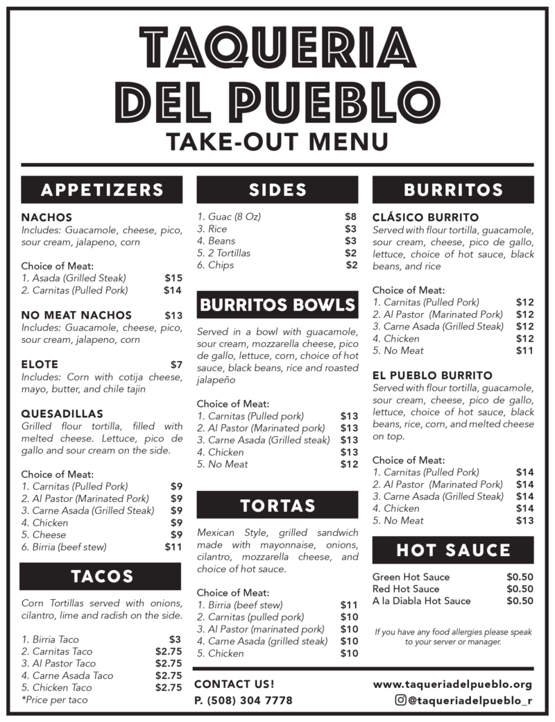 Highland Street Menu - Taqueria Del Pueblo